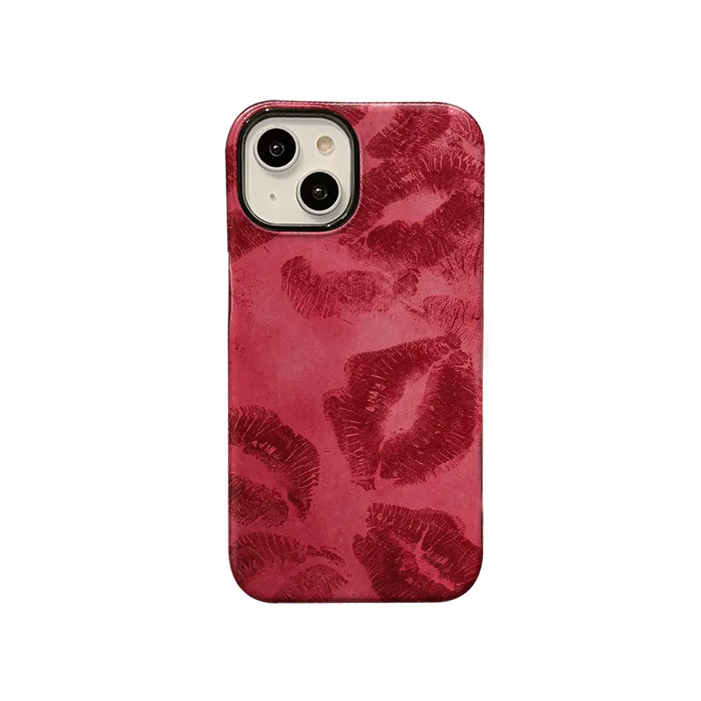 Red Lip Kiss Mark Phone Case,Grunge Vintage Art Style for iPhone 17 16 15 14 13 12 11 Plus Pro Max,Fashion Party Present
