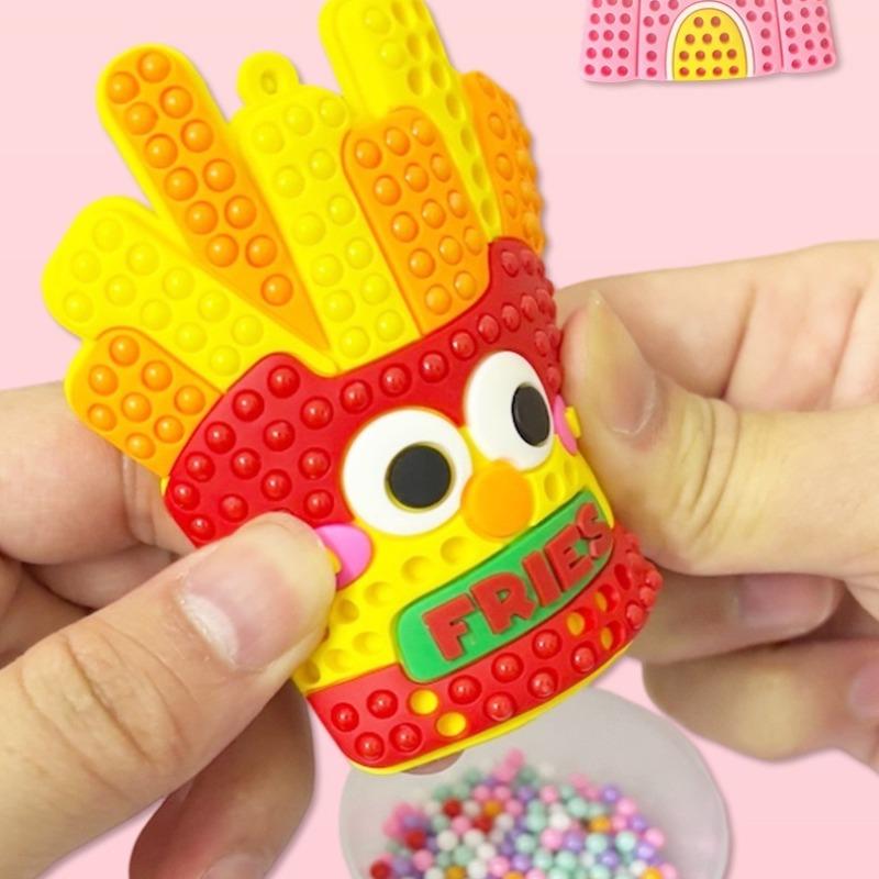 DIY Bead Craft Kit, Cartoon Food Shape, Creative Refrigerator Magnet Keychain, Parent-Child Interactive Craft Materials Pack, Diy Beads Kit