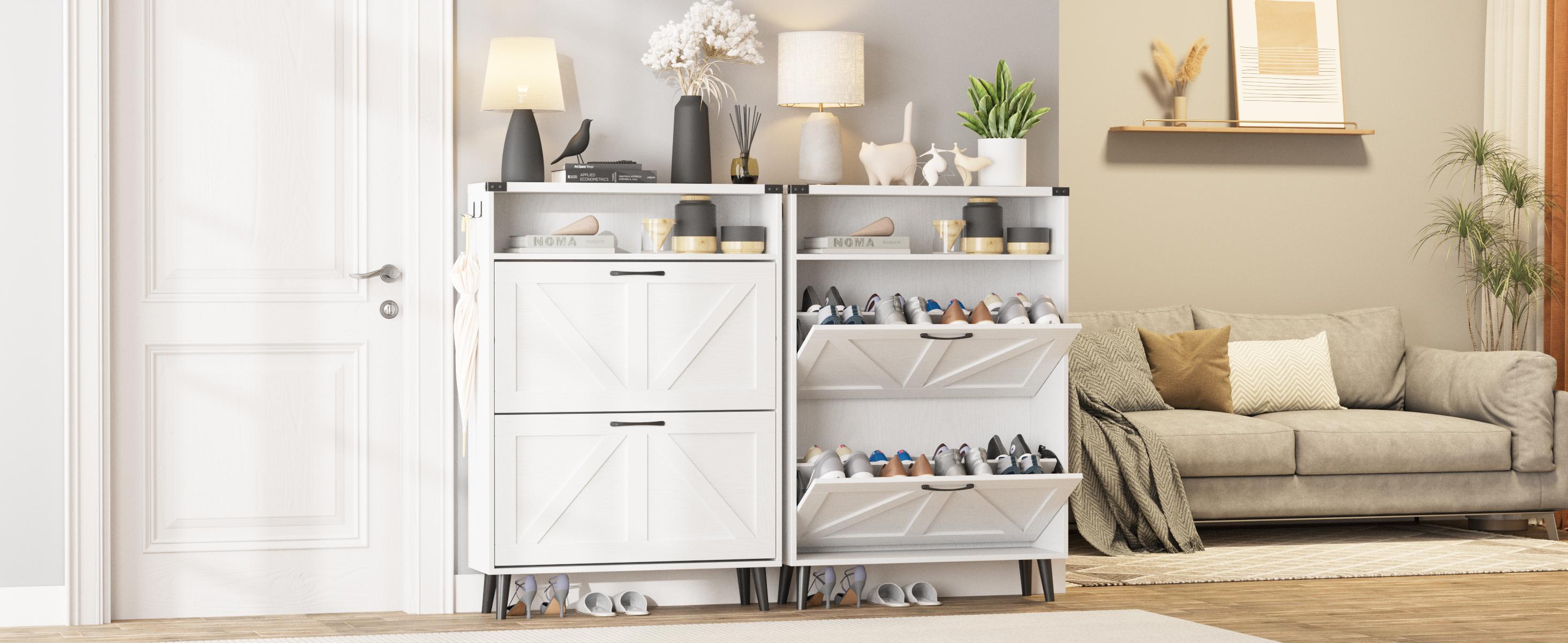 Vabches Shoe Cabinet with 2 Flip Drawers,Shoe Storage Cabinet for Entryway,Freestanding Shoe Cabinet Organizer with Open Storage Vabches Shoe Cabinet with 2 Flip Drawers,Shoe Storage Cabinet for Entryway,Freestanding Shoe Cabinet Organizer with Open Storage