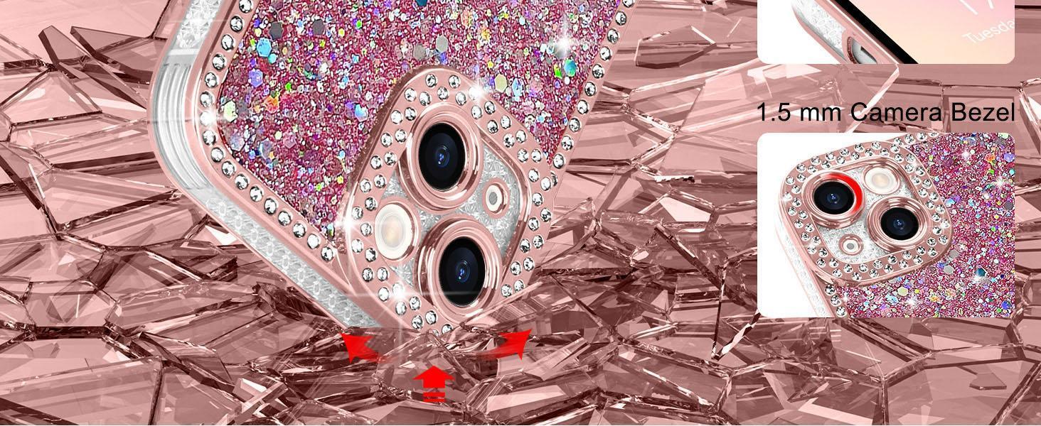 Lafunda for iPhone 13 Case Glitter, Luxury Shiny Bling Sparkly Phone Cover with Crystal Diamonds Rhinestone for Women Girls Soft TPU Slim Shockproof Protective Phone Case for iPhone 13 6.1", Pink