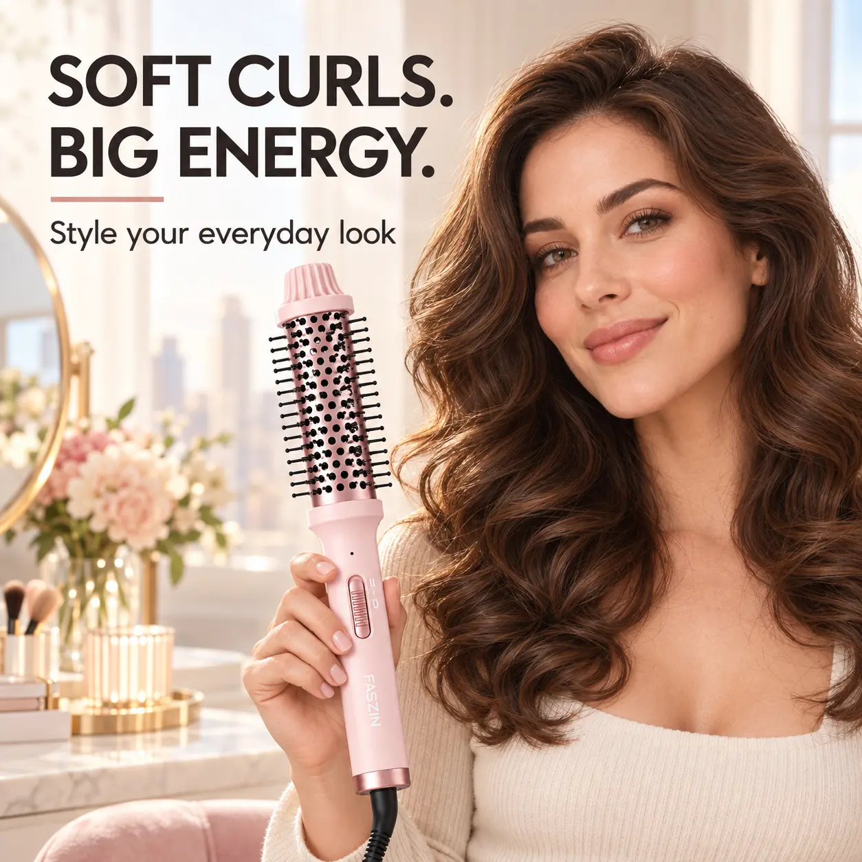 Women's 1.5 in Round Thermal Blowout Brush, Hot Thermal Styling Brush for Blowout Look, Multi-Functional Hair Tool for Curling, Volumizing, Straightening, Easy Curls, Anti-Scald Bristles, 2 Heat Settings, Root Lift & Smooth Ends