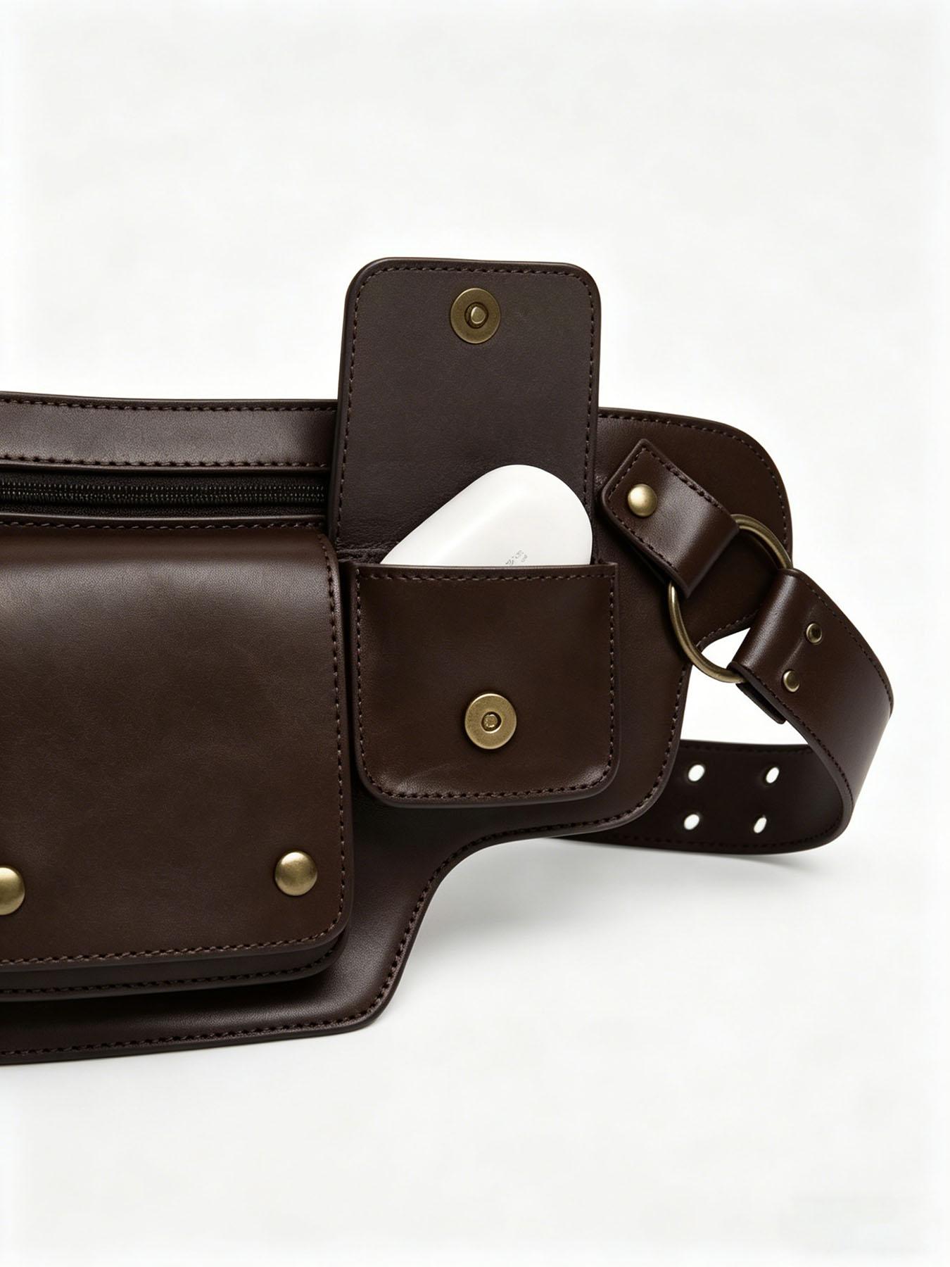 Unisex Streetwear Leather Fanny Pack, Convertible Thigh/Hip/Crossbody Sling Bag, Punk Tactical Waist Pouch, Waist Belt Bag for Men & Women, Festival & Daily Outfit