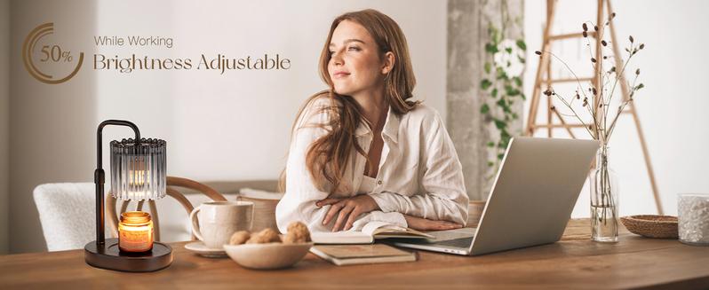 Crystal Vertical Stripe Candle Warmer Lamp with Timer, Height Adjustable Wax Melt Dimmable with 2 Bulbs Modern Bedroom Decor for Women, Home Decoration Home Accessories, Valentine's Day Gift