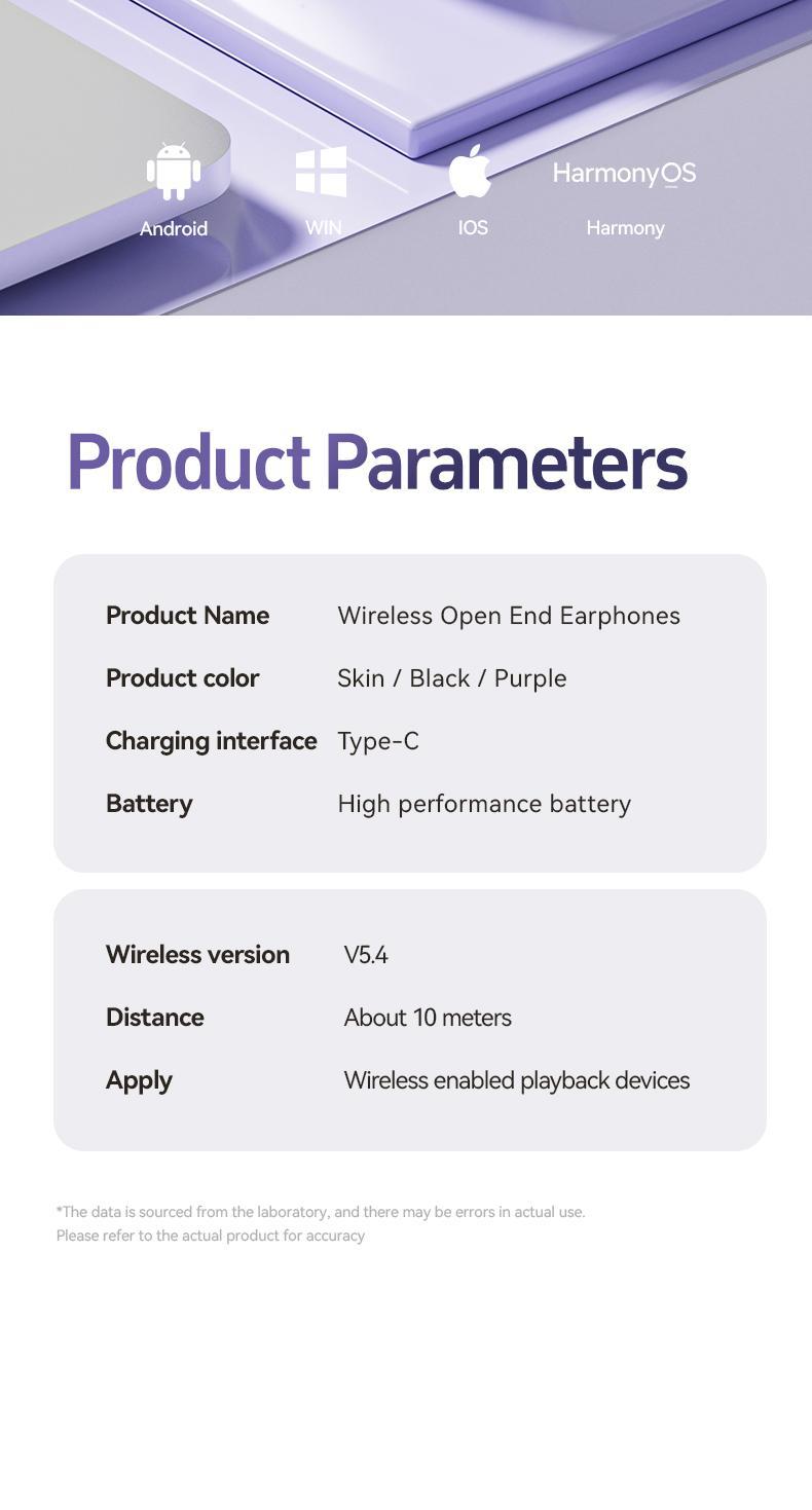 ZIHNIC S26 Clip-on Earbuds,Open Ear Earbuds Wireless Bluetooth 5.4, Lightweight Open Ear Headphones with C-Shaped Bridge,Slim Hook,50H Battery,Waterproof,for Glasses Wearers and Workouts