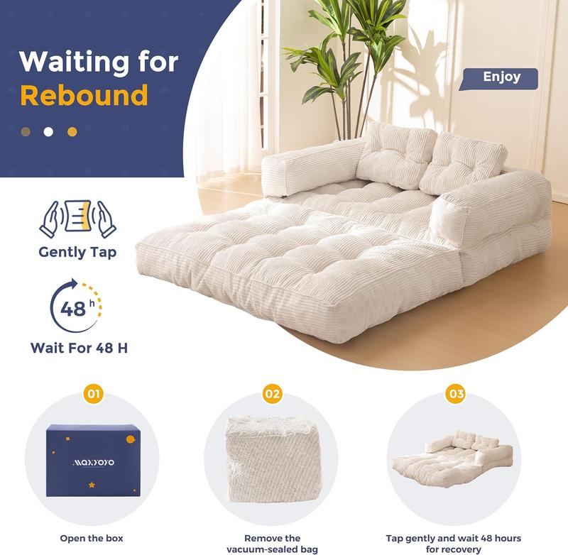 MAXYOYO Folding Sofa Bed, L-Shaped Convertible Sofa Bed with Armrest Foldable Sleeper Couch with Pillow, Portable Fold Out Chair Comfy Floor Couch Lounge for Living Room Bedroom