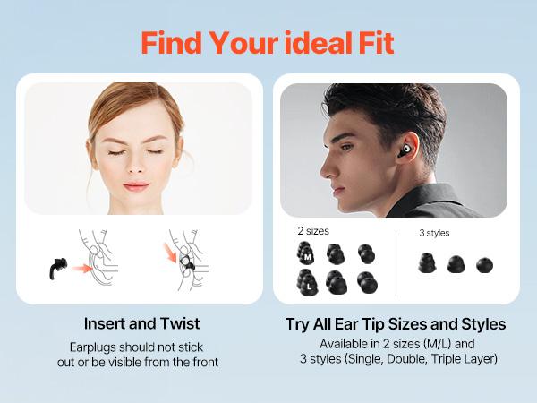 【Summerfinds】 VEVOR Ear Plugs for Sleeping Noise Cancelling, NRR 25 dB Reusable High Noise Reduction Earplugs, Flexible Silicone Soft Earplug with 12 Ear Tips in M/ L, for Sleeping, Working, Studying Travelingdealsforyoudays