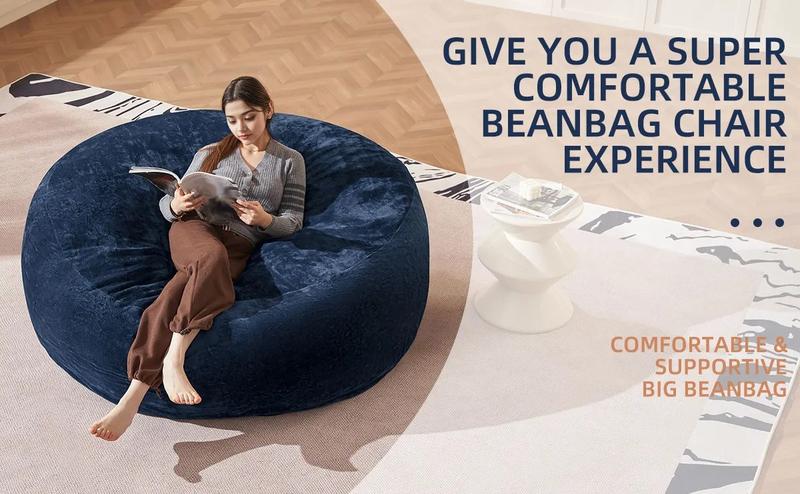 Bean Bag Chair with Memory Foam 3FT/4FT/5FT, Washable Flannel Cover, Cozy Seating for Home or Dorm Bean Bag Chair with Memory Foam 3FT/4FT/5FT, Washable Flannel Cover, Cozy Seating for Home or Dorm