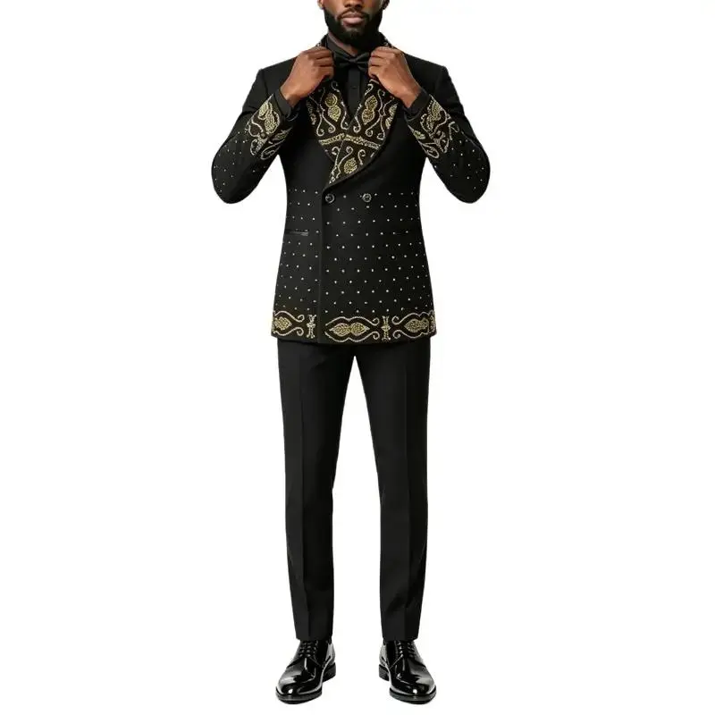 Men's 2-Piece Stylish Paisley Tuxedo Suit Set, Slim Fit Shawl Lapel Polyester Longsleeves Formal Blazer & Pants, Formal Wear for Wedding, Prom