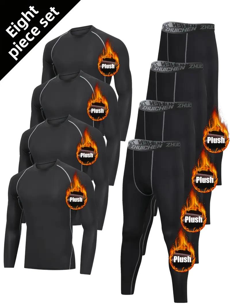 [Fleece-Lined Sports Set]8pcs Fleece-Lined Sports Set - Warm Underwear & Running Gym Clothes for Autumn and Winter - Tight-Fit Training Gear for Morning and Night Runs