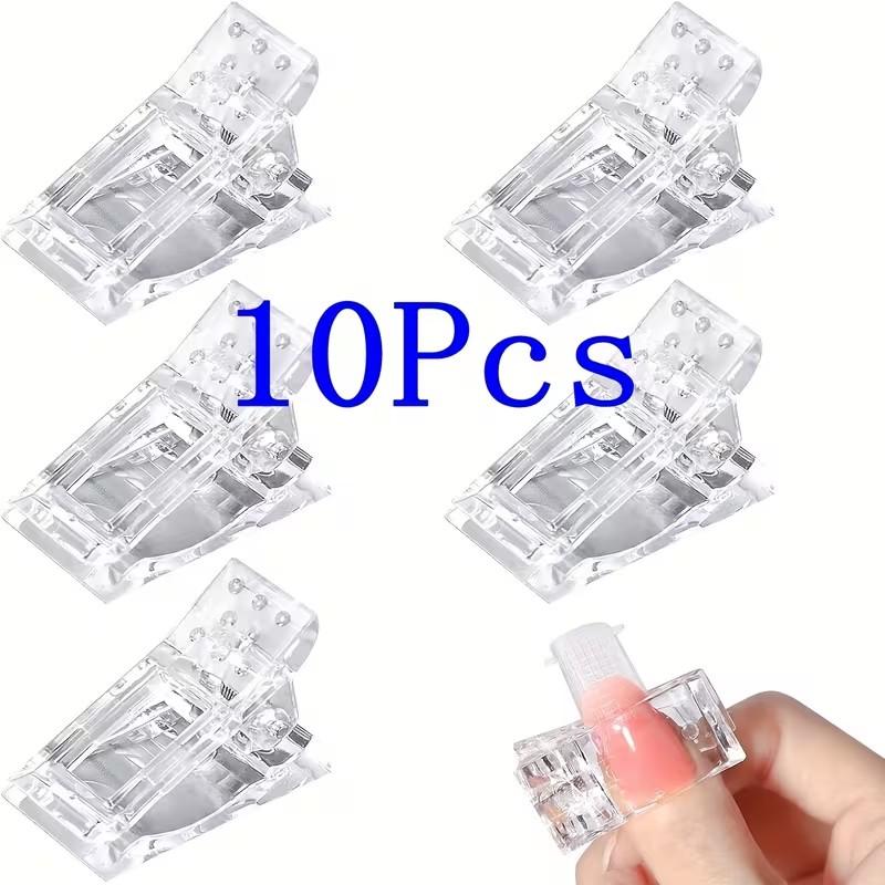 10pcs Acrylic Nail Clip Transparent Gel Quick Building Nail Tips Clips Fingernail Extension UV Clamps Manicuring Art Builder Tools Set