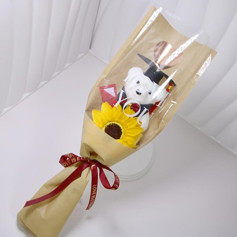 1pc of Bear Wearing a Graduation Cap with Golden Heart Wrapping Paper Bouquet, Realistic Sunflower Bouquet, a Gift for Friends, Classmates, Or Girlfriends During Graduation Season Parties
