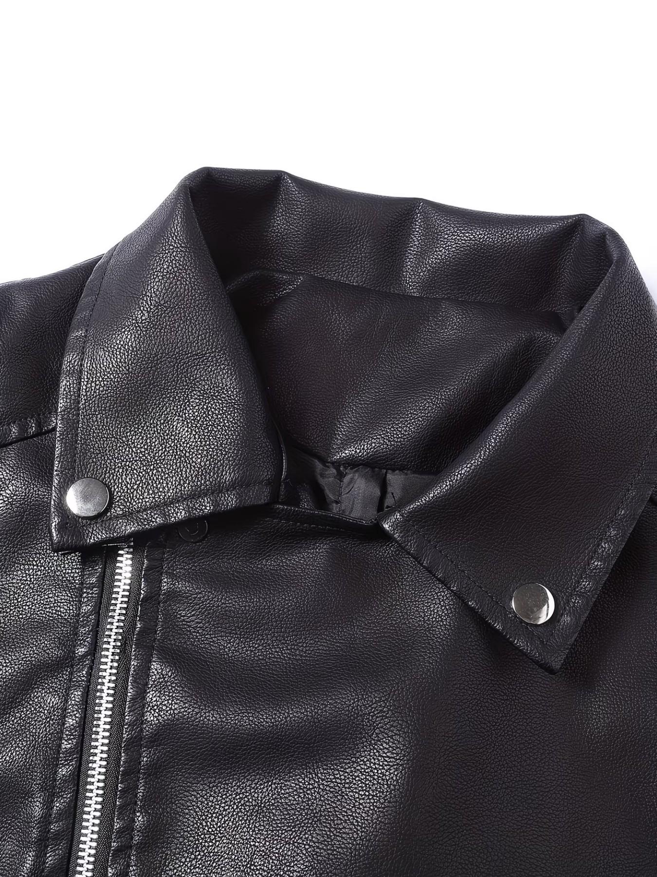 Men's Vintage PU Leather Motorcycle Vest, Lapel Design, Multiple Zip Pockets, Sleeveless Riding Jacket, Casual Outerwear