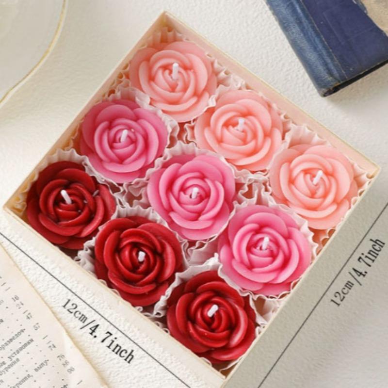 9 Pcs Rose Aromatherapy Candles Gift Box, Romantic Scents for Bedroom, Party, Spa, Home Relaxation, Wedding Decor, Holiday Gifts