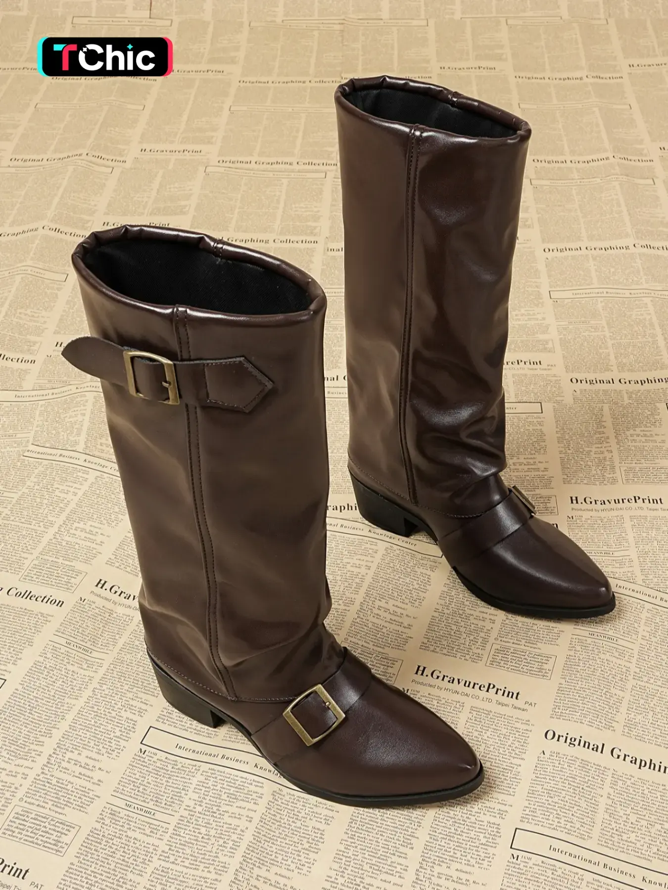 Women's Mid-Calf Pull On Thick Heeled Dress Boots, Solid Color, Comfortable High Heels, Durable Rubber Sole, Perfect for Casual Wear
