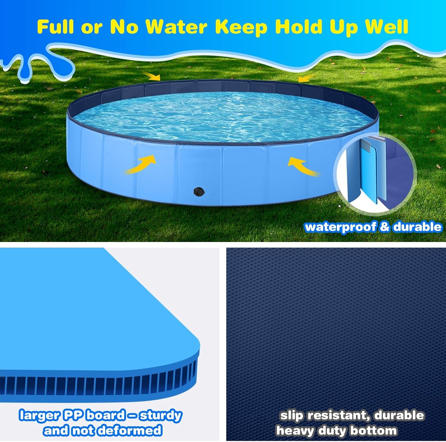 Foldable Dog Kiddie Pool Portable Hard Plastic Doggie Swimming Pool Anti-Slip Collapsible Pets Bath Tub Suitable for Kids Indoor Outdoor Backyard Use