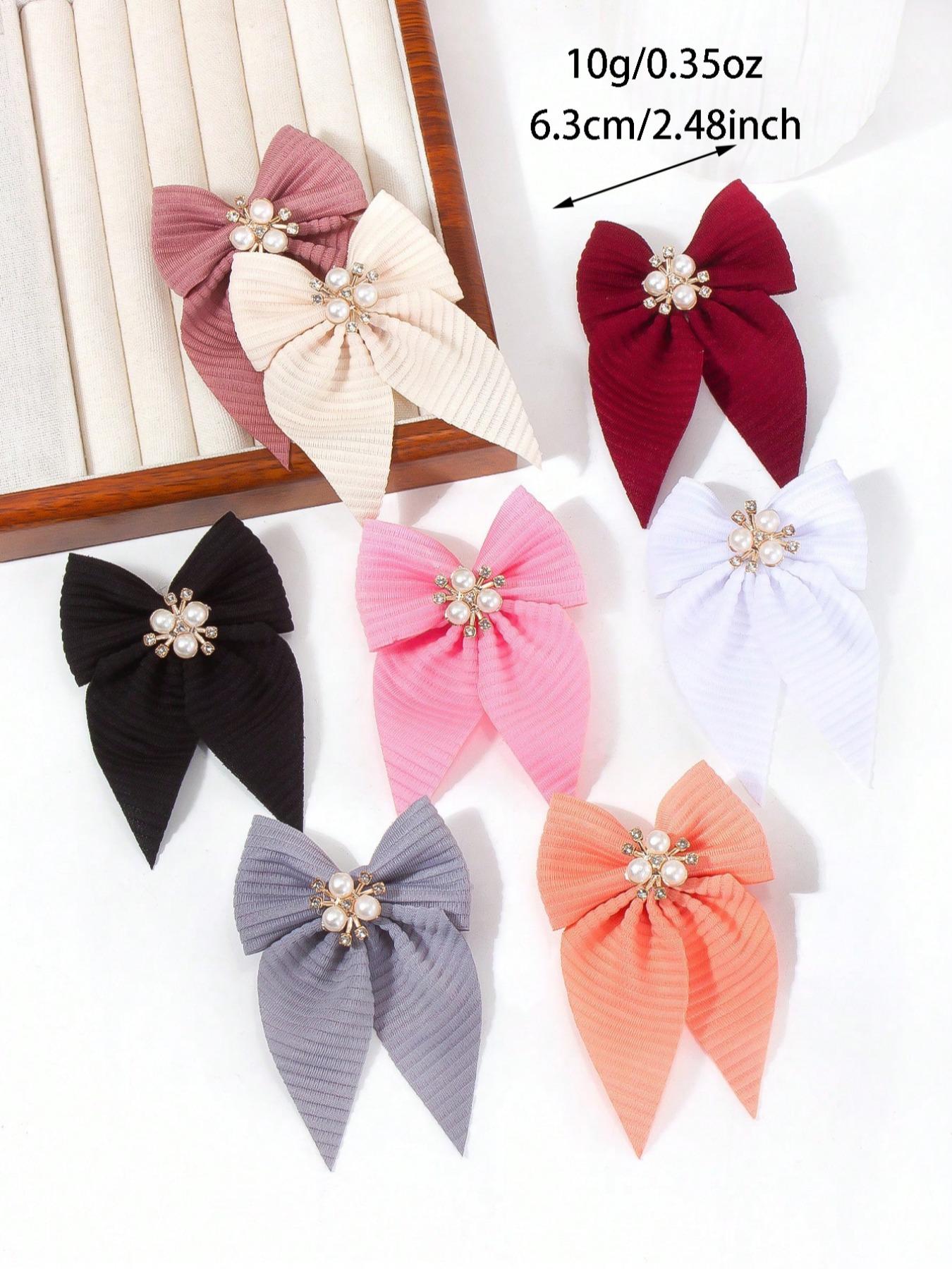 8pcs/Set Girls Solid Color Textured Bow Pearls Crystal, Elegant Princess Hair Accessories Sets For Daily Use