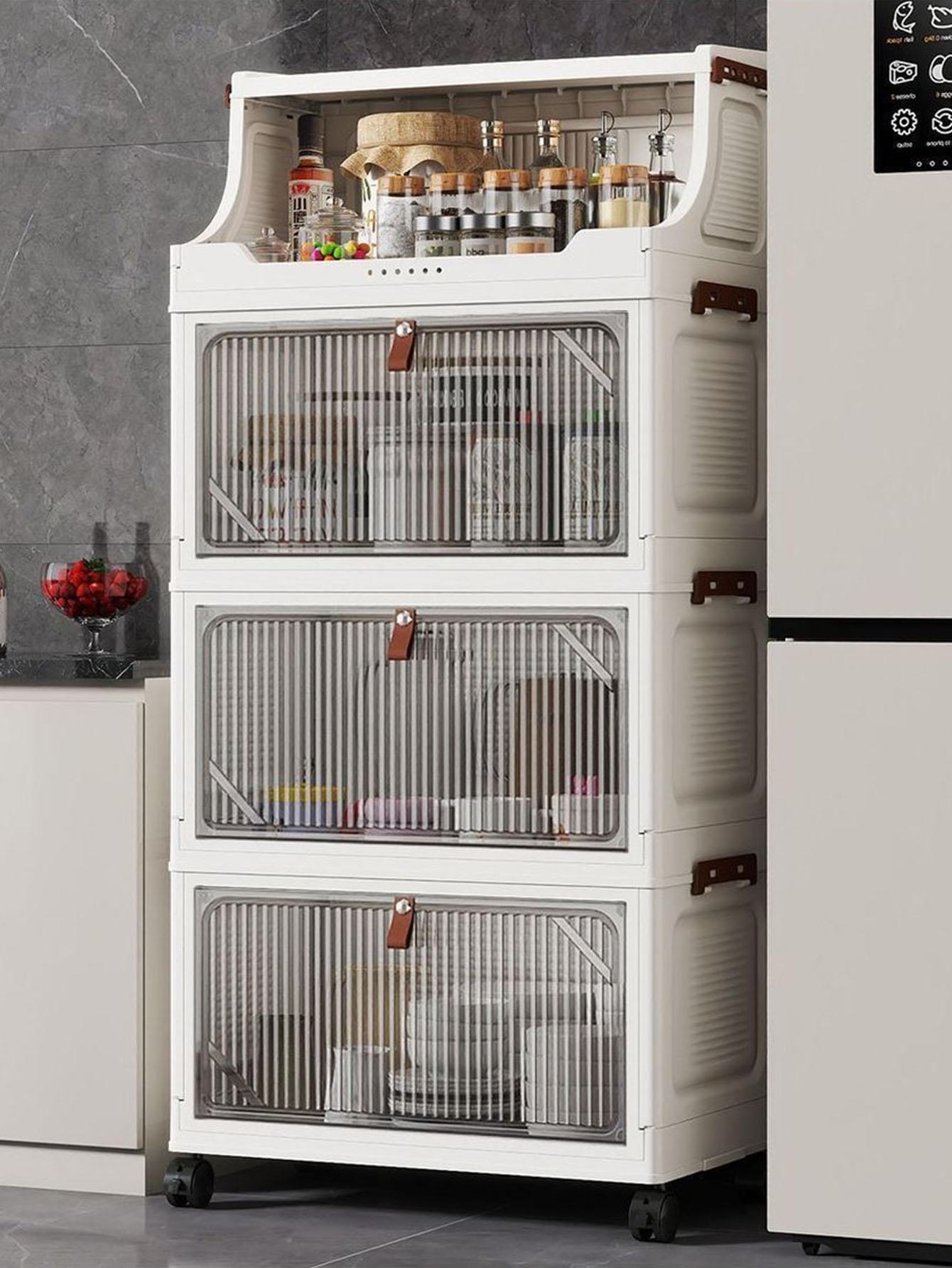 Multi-Layer Plastic Storage Cabinet, Foldable & Portable, Ideal for Bedroom/living Room, Modern Design, Universal Use