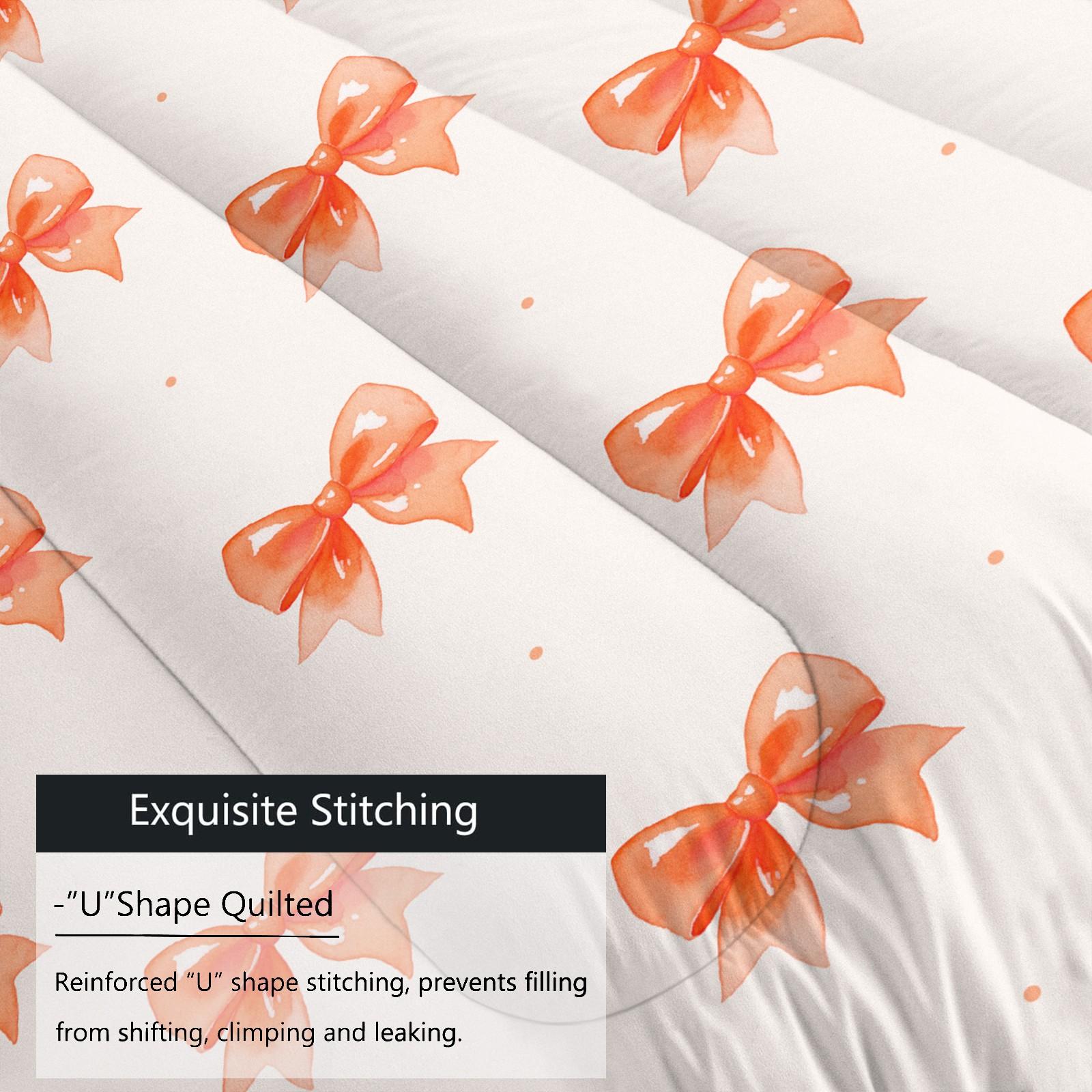 2/3 Pcs Cute Bow Knot Comforter Set, Pastel Sweet Ribbon Bedding for Bedroom, Warm Gift for Teen Girls and Women, Pillow Insert Not Included, Filling Included