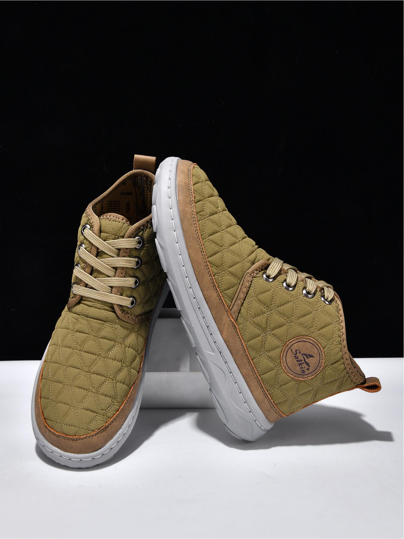 Men's Solid Color Quilted High-Top Casual Shoes, Lightweight Non-Slip Outdoor Commuter Shoes, Soft Sole Sports Sneakers