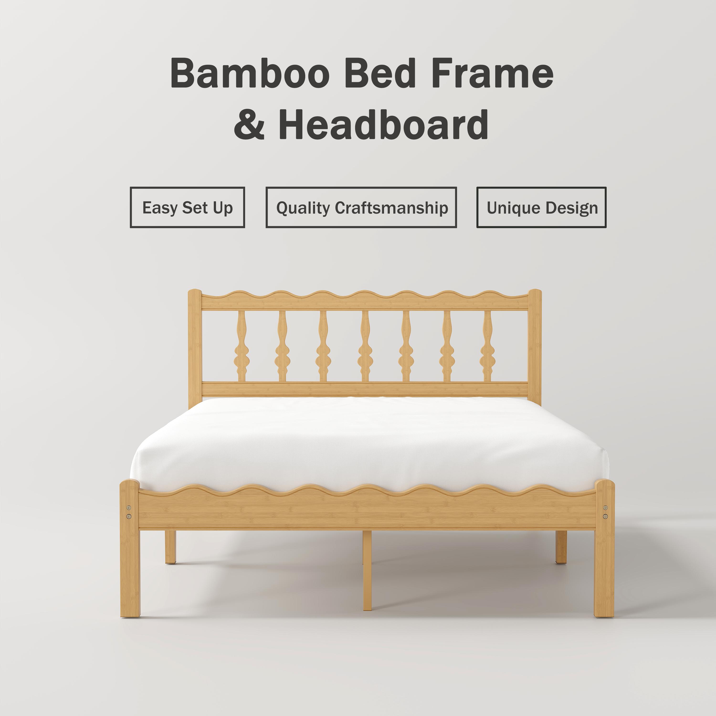 Aardhen Modern Platform Bed Frame with Wavy Headboard 14in Height No Box Spring Needed Easy Assembly with Metal Slats for Silent Stability
