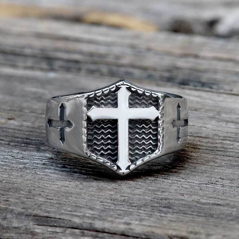 GTHIC Classic Polished Cross Stainless Steel Ring for Men Women Daily Wear Fashion Accessory