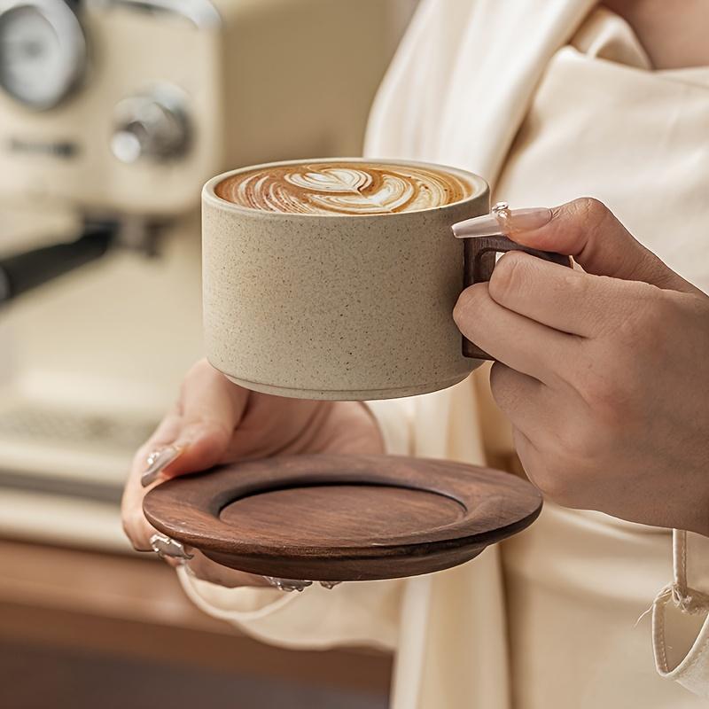 Vintage Ceramic Coffee Cup Set with Tray, Classic Straight Mouth Design, Heat-Resistant Handmade Mug, Large Floral Cup for Home and Cafe