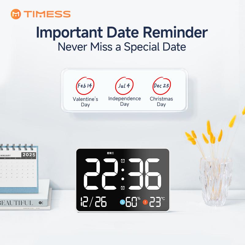 TIMESS New Multifunctional LED Alarm Clock, 11-Inch Large Digital Screen with Big Numbers, Temperature & Humidity Display, Date Reminder, Timer Function, 3-Level Backlight, USB Powered, For Bedroom, Living Room, Office, Mother's Day Gift summervibes