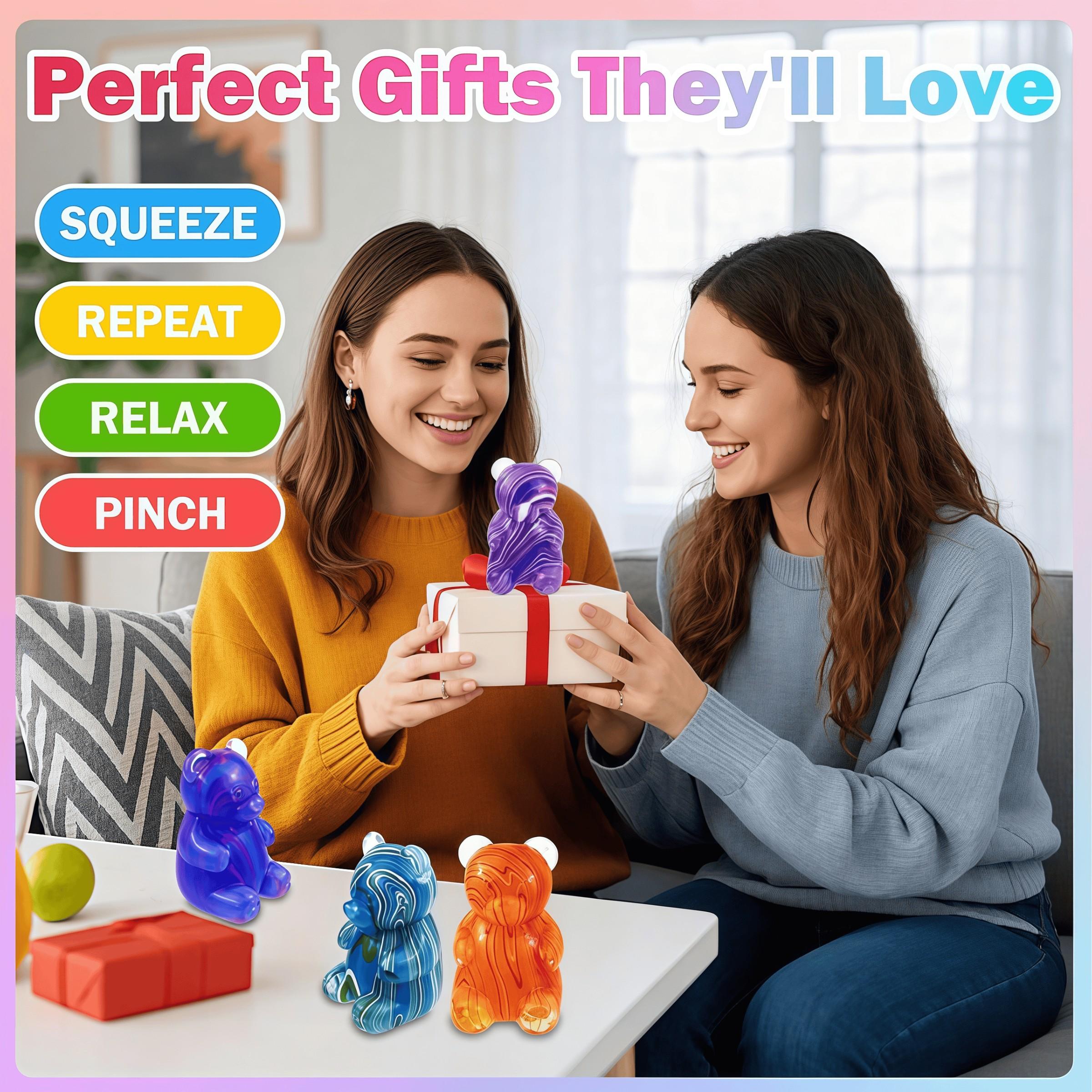 1/4 Pack Marbled Gummy Bear - Sensory Fidget Toy, Jelly Filled, Squeeze Toy, Stress Relief, Anxiety Relief, Decompression Toy, Birthday Gift, Gift Bag Filler