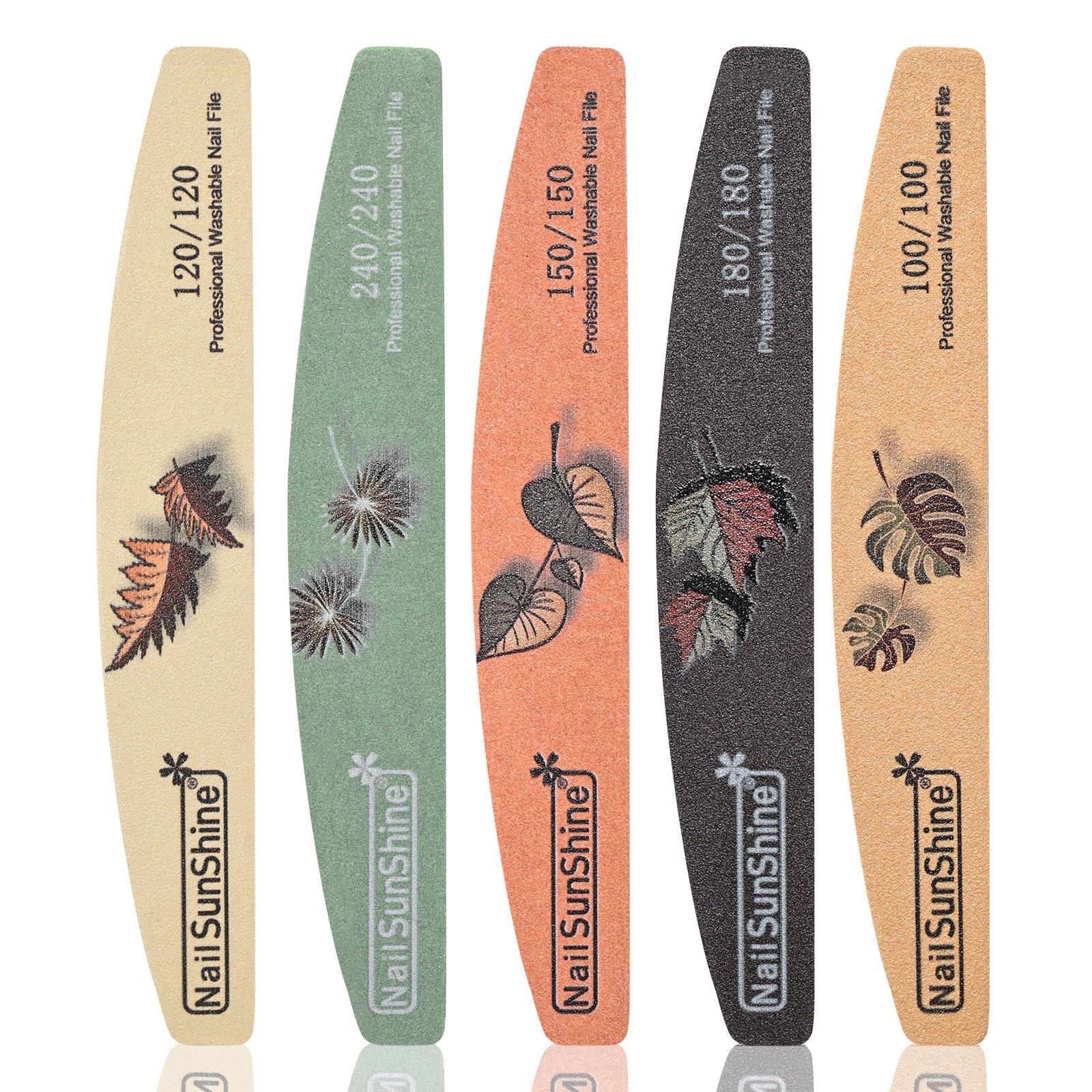 5-piece Nail File Set - Professional Half-Moon Nail File Double-Sided Sanding Board, Washable Nail Files and Buffing Block, Smooth and Shape Nails, Manicure and Pedicure Polishing Tool