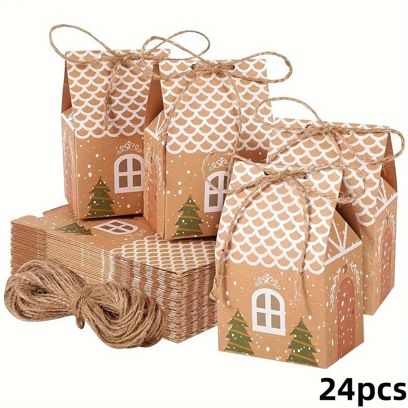 Kraft Paper Gift Box, 24pcs/set Christmas Themed Candy Box, Biscuit Candy Packaging Box, Gift Wrapping Supplies for Wedding Birthday Festival Party