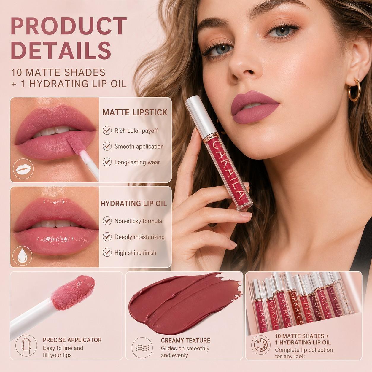 10Pcs Matte Lip Tint Set, Waterproof Transfer-Proof Lipstick, High Pigment Velvet Smooth Lip Gloss, Long Lasting Daily Lip Makeup, Gift Choice For Women