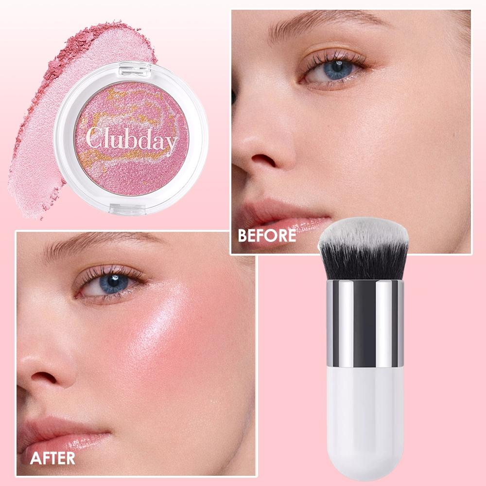 Marble Blush Powder with Brush, Shiny Silky Smooth, Natural Luster, Long Lasting Waterproof, Ideal for Daily & Party Makeup