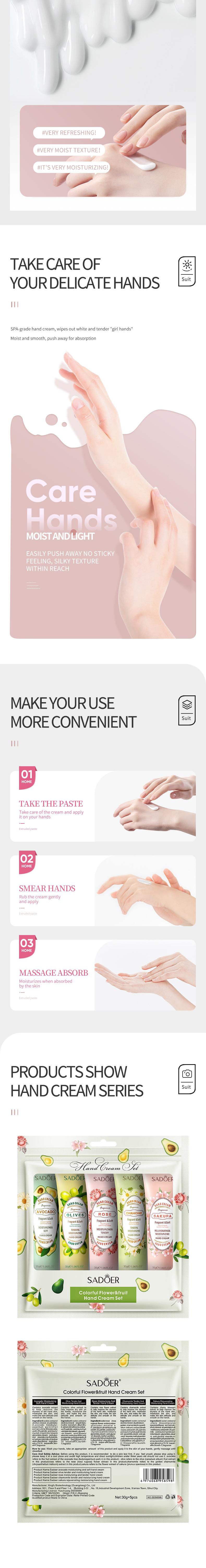 SADOER Anti-Crack Mini Hand Cream Hand Skin Care for Dry Cracked Hands Set, 5 Pieces Included