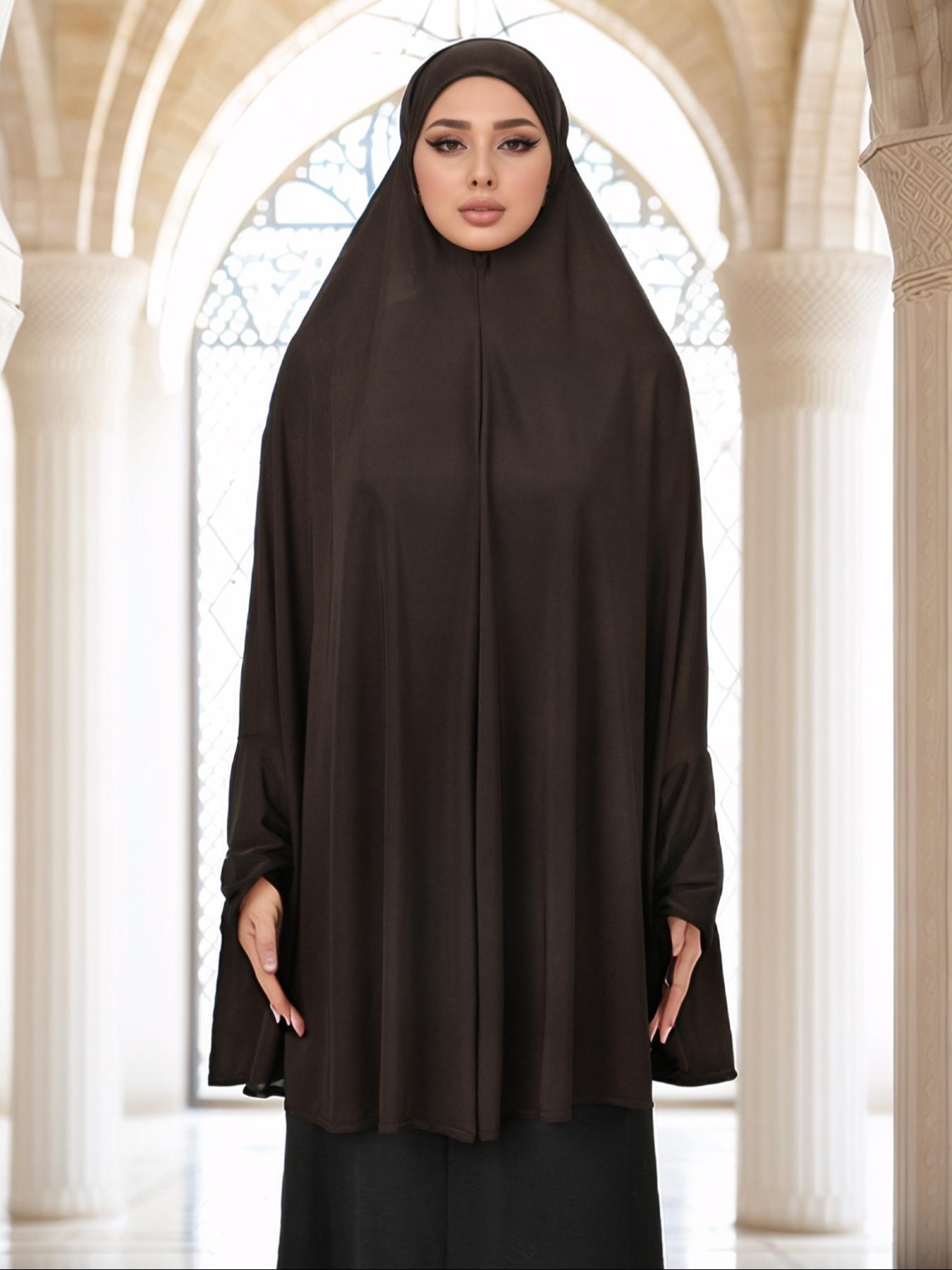 Women's Fashion Plain Long Headscarf with Sleeve Cover, Crystal Abaya Hijab, Suitable for Daily Outdoor Sun Protection
