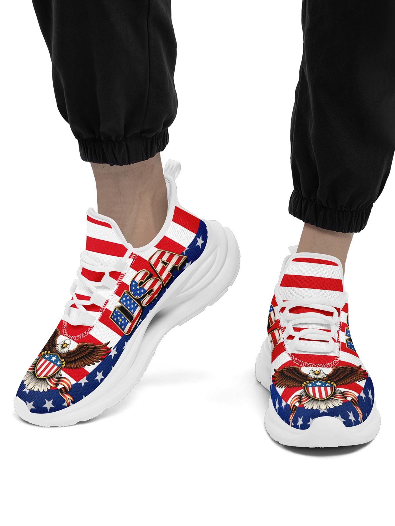 Men's Bold US Eagle Graphic Sports Shoes, Breathable Lightweight Athletic Blade Sneakers, Comfortable Plus Size Casual Footwear