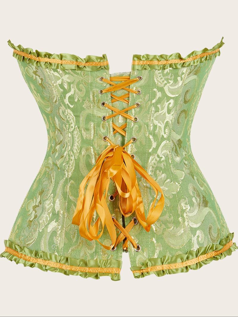 Women's Patchwork Print Jacquard Corset, Elegant Push Up Bust Shapewear Top, Fashionable Shapewear for Women, Corset Waist Shaper