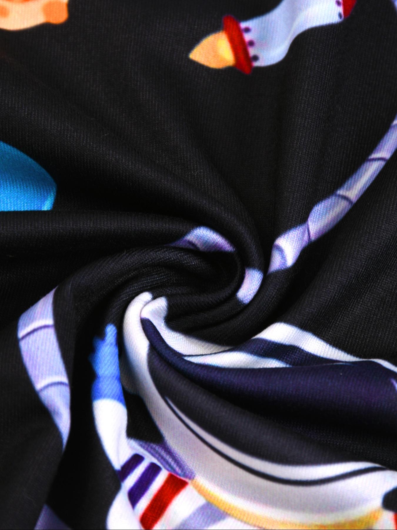 Boys Round Neck Short Sleeve Shorts Digital Print Space Planet Alien Fashion Casual Comfortable Fitted Home Sleepwear Set
