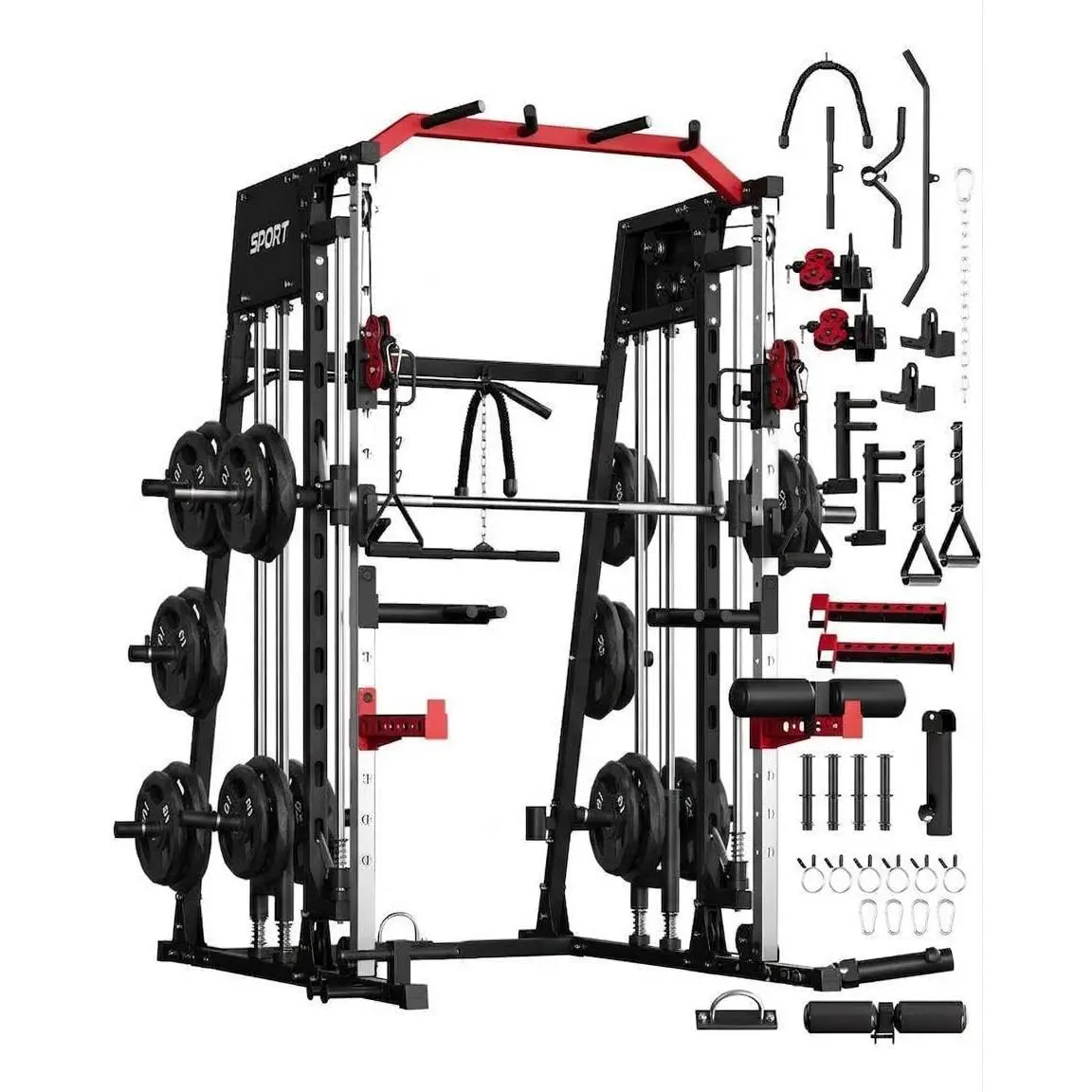 Garvee Smith Machine Home Gym All-in-One with 2200LBS Capacity Squat Rack and Power Cage for Versatile Strength Training and Fitness Workouts