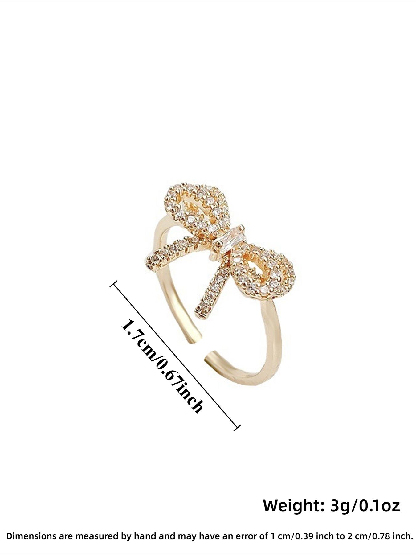 Elegant Bow Zircon Adjustable Ring for Women, Simple Style Daily Wear Jewelry, Fashionable Open Design Accessory, Unique Rings