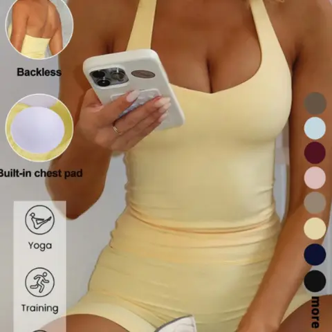 【Black Friday】Sexy Seamless Two-Piece Set for Women, Tight-Fitting Backless Halter Top and Shorts, Comfortable Sporty Outfit for Daily Wear, Activewear for Workout, Yoga, Running and Pilates