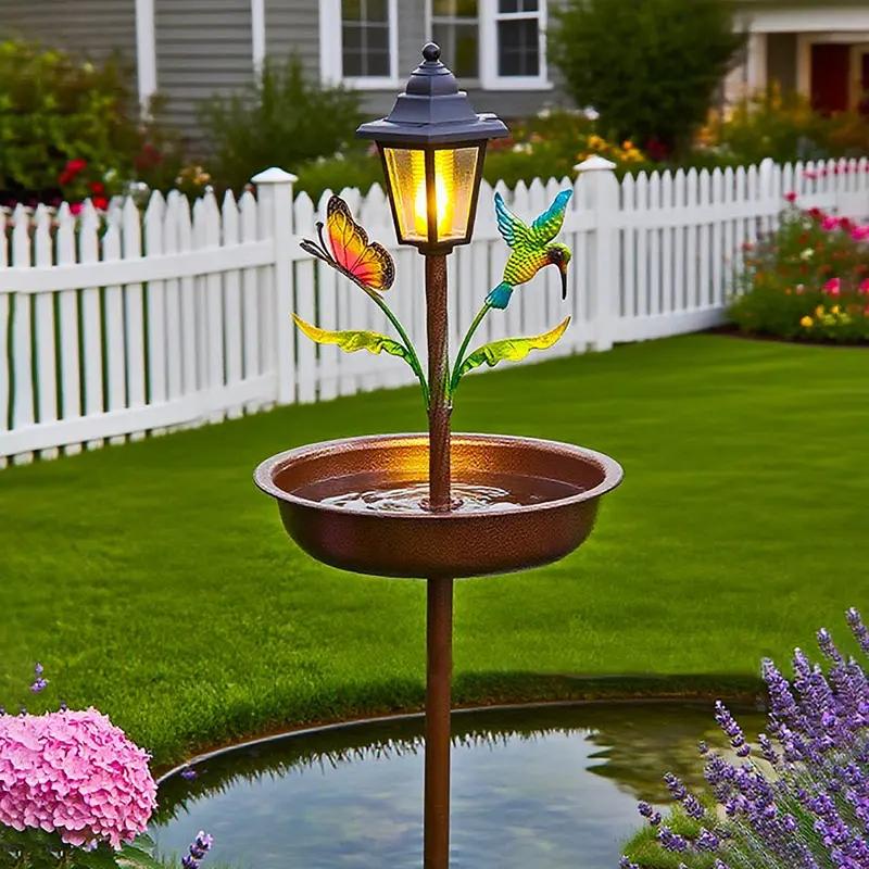 Solar Iron Art Outdoor Garden Bird Bath Atmosphere Light, Decorative Feeder Bowl, Easy Assembly, Perfect Housewarming Gift