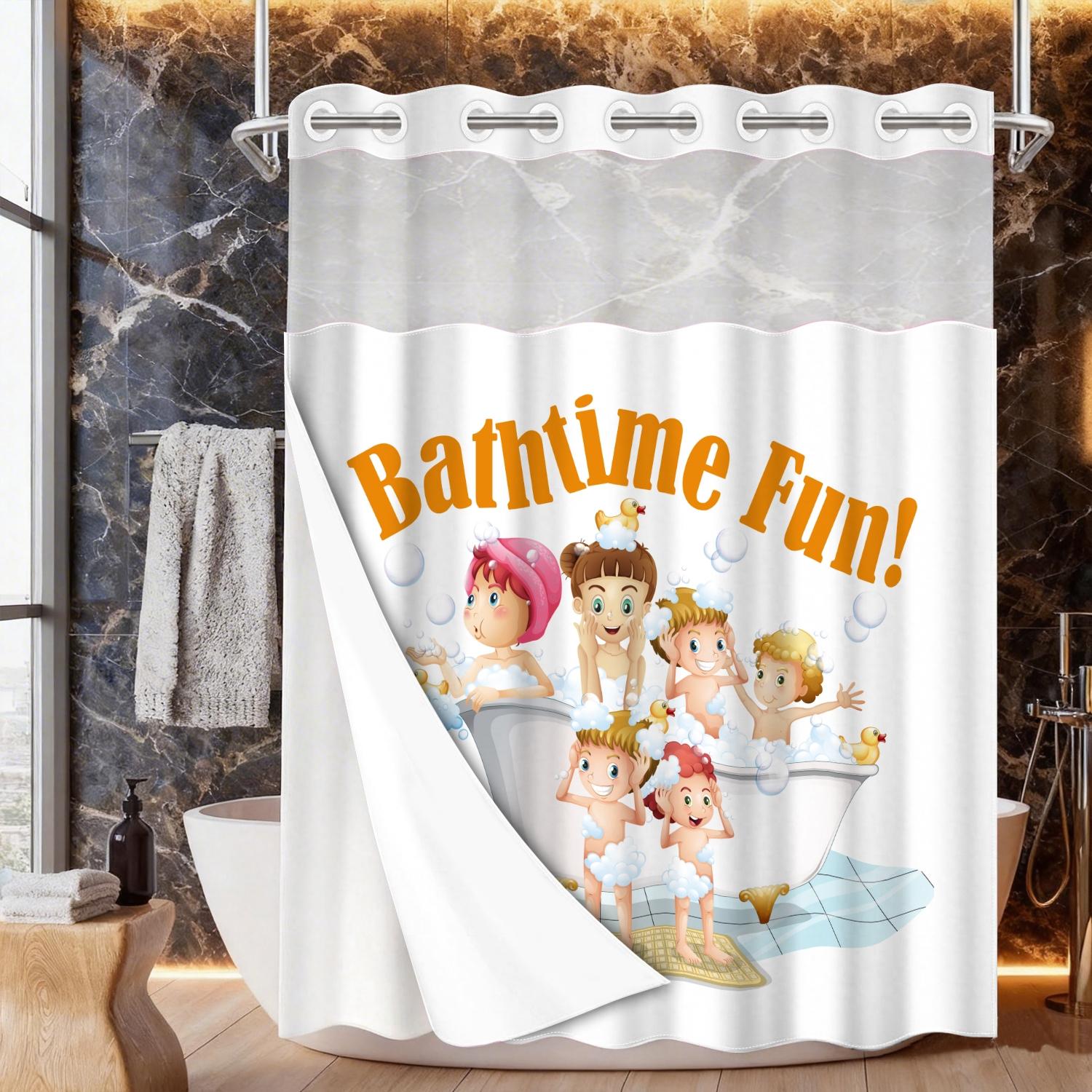 1PC double-layer large ring shower curtain, children play with bubbles in the bathtub, shower curtain, high-end quick drying hanging curtain, bathroom, curtain, waterproof, anti mold curtain