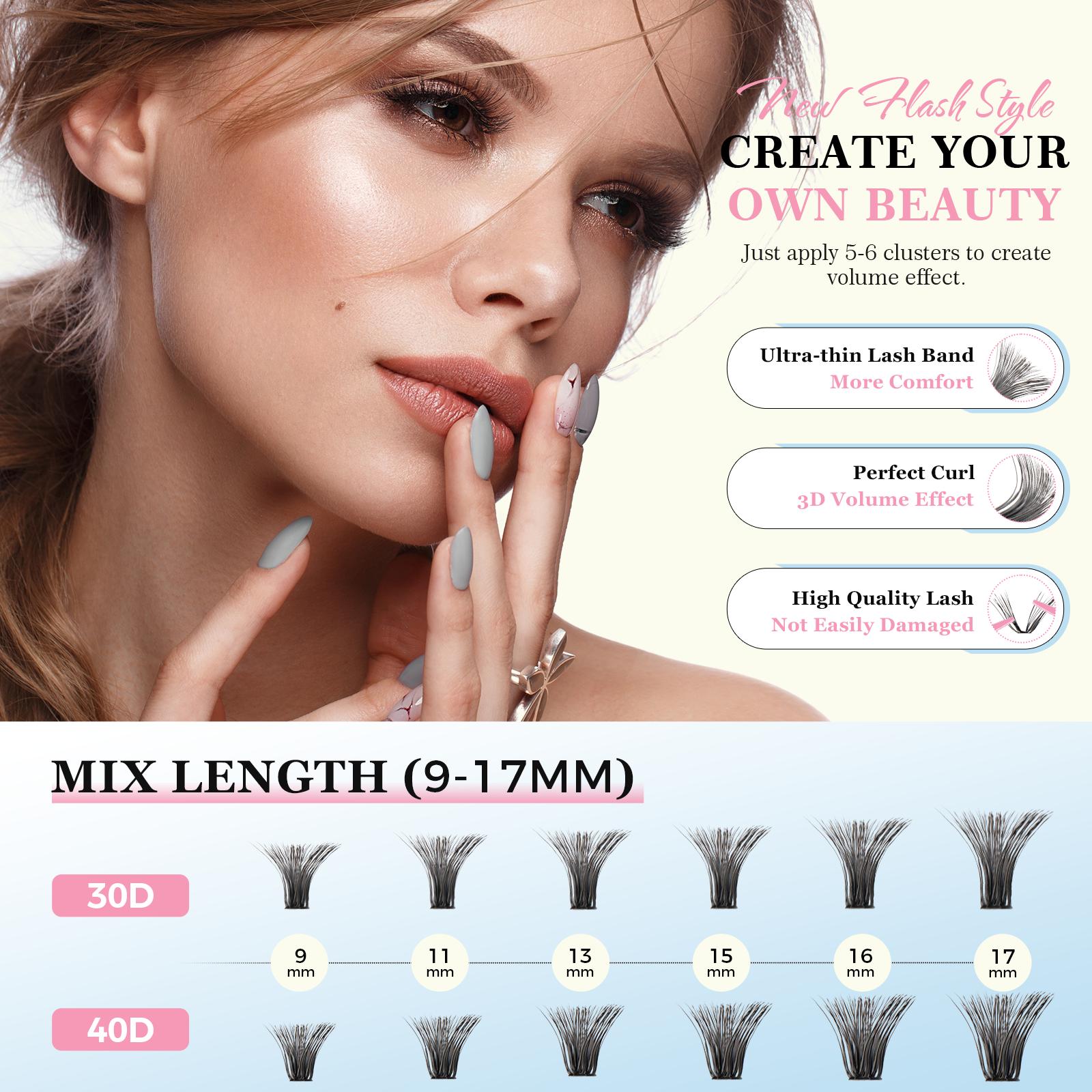 DIY Eyelash Extension Kit, B&Q P Volume Cluster Eyelash, Eyelash Curler 240pcs, Applicator Tool, Bond and Seal Super Hold, Glue Remover, Eyelash Curler Toolkit Thick Eyelash Extensions Kit, Christmas gifts, New Year gifts, Black Friday