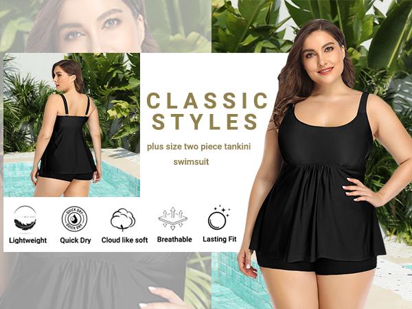 Holipick Plus Size Two Piece Tankini Swimsuits for Women Flowy Swimdress Tummy Control Bathing Suits with Shorts