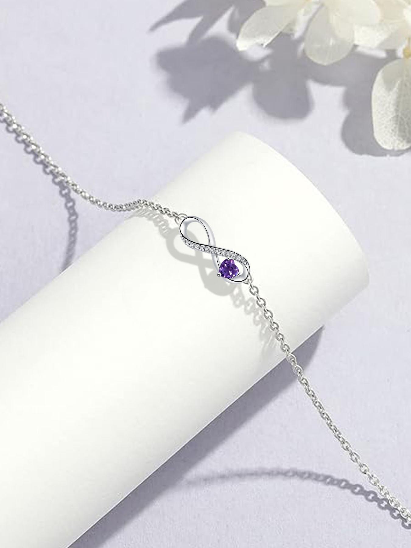 Love Heart CZ Birthstone Infinity Bracelets With Moss Bear Rose Jewelry Gift Box, Endless Love Symbol Bracelets for Women, Anniversary Birthday Christmas Jewelry Gift for Wife Mom Daughter, Heart Shaped Bracelet