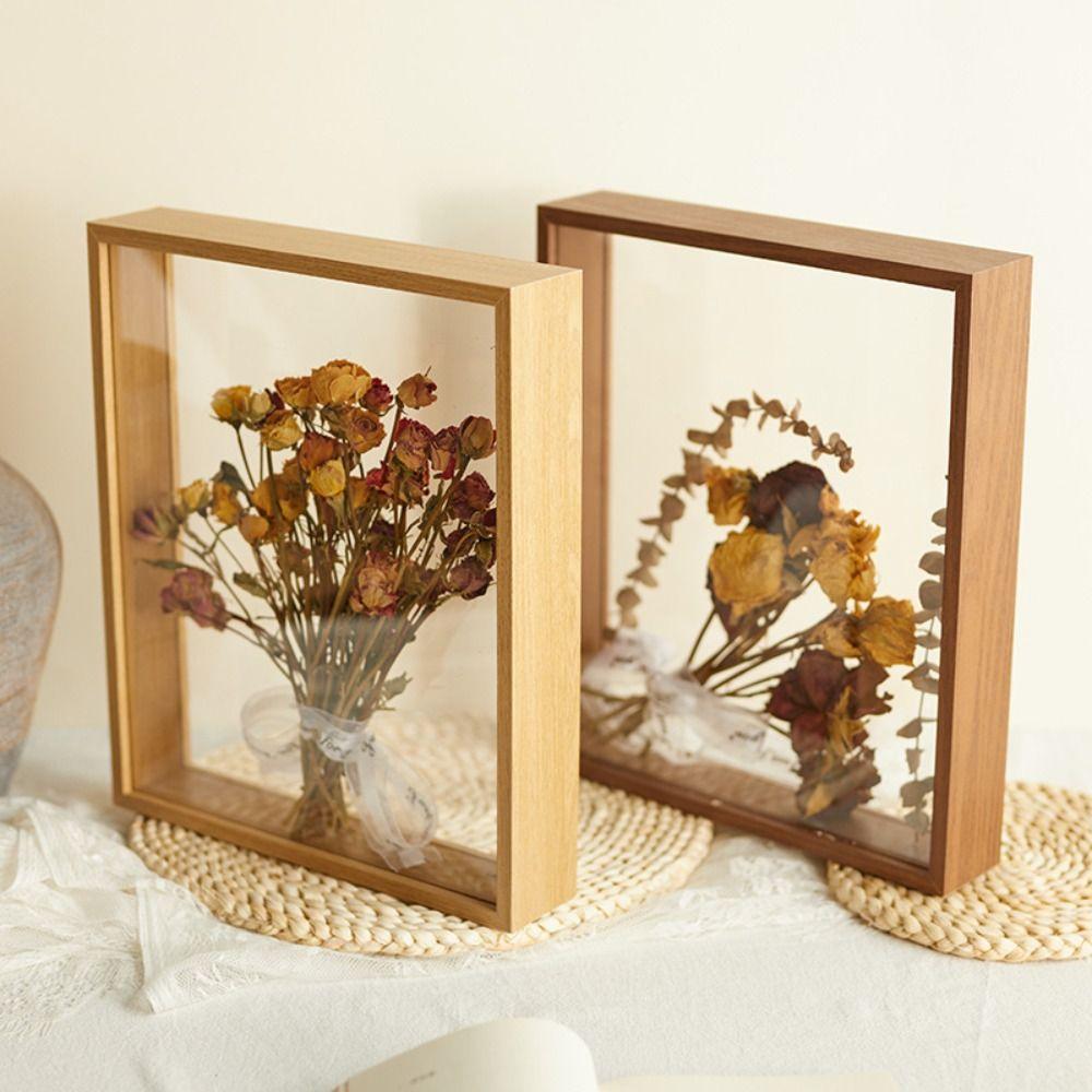 Wood Dry Flower Display Frame INS Clear Bouquet Display Box Wall Mount Flower Specimen Storage Frame Home Decor