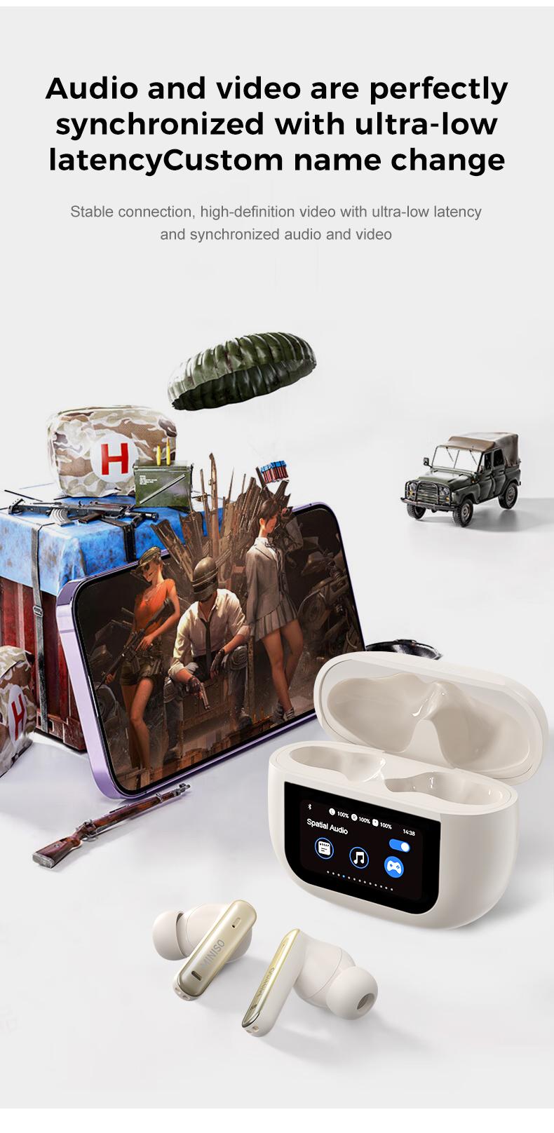 MINISO X25 TWS Bluetooth Headphones,Earbuds with Full Color Display, ANC Noise Cancelling , in-Ear Earphone for iPhone Andriod Sport/Workout/Running Audio