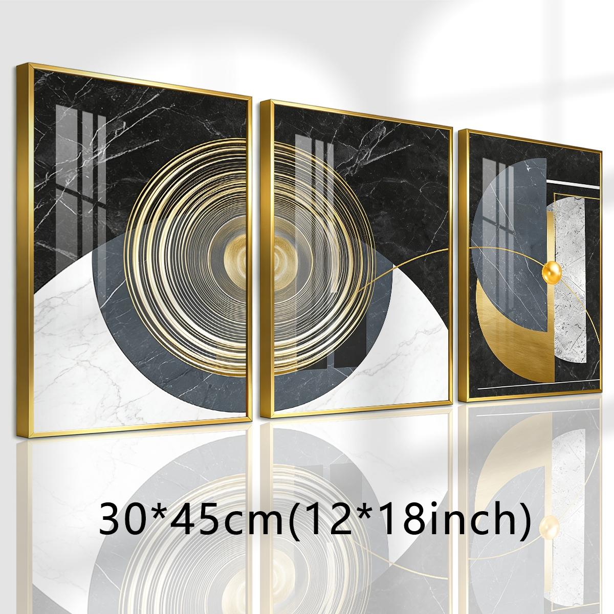 3 Counts Aluminum Alloy Framed Painting, Geometric Abstract Gold And Marble Art, Home Decoration For Living Room, Bedroom, Office, Restaurant, Hallway Wall Decor, Odorless Print Artwork, Luxury Perfect Gift For Friends And Family