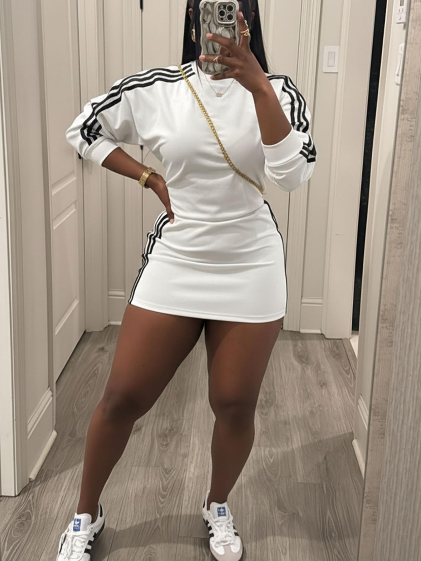 Women's Sporty Fitted Short Dress Set, Sportswear Set, Long Sleeve Slim Fit Casual Two-Piece, Trendy Comfortable Clothing for Everyday Wear Women's Sporty Fitted Short Dress Set, Sportswear Set, Long Sleeve Slim Fit Casual Two-Piece, Trendy Comfortable Clothing for Everyday Wear