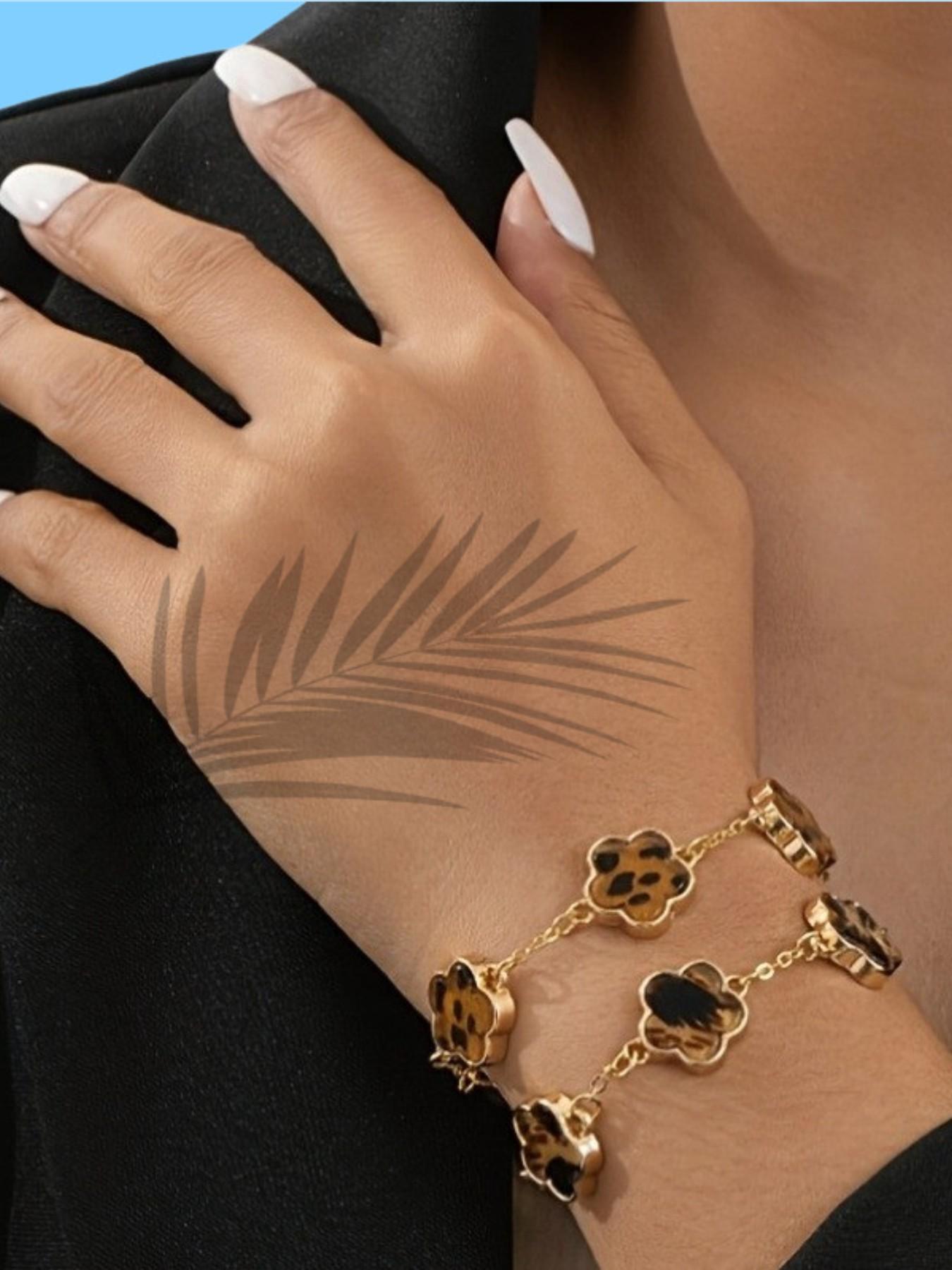 Boho Style Leopard Print and Clover Bracelet, Fashionable Daily Wear Accessory, Classic Bohemian Design, Perfect for Everyday